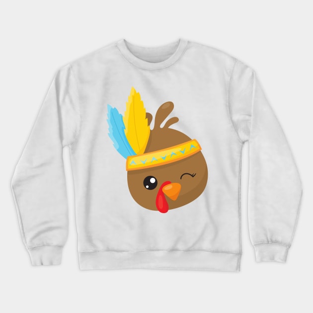 Thanksgiving Turkey, Brown Turkey, Feathers Crewneck Sweatshirt by Jelena Dunčević